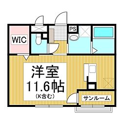 グレイスヴィラ川中島　Ｂ棟 1階ワンルームの間取り