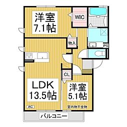 サンフラワー広田　Ａ棟 3階2LDKの間取り