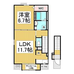 シャン・ド・フルールＭ　I 2階1LDKの間取り