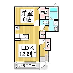 パルメゾン弐番館 1階1LDKの間取り