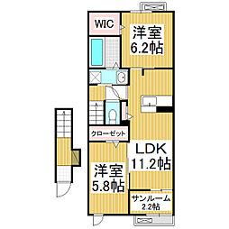 カーサ　プリート　Ｓ 2階2LDKの間取り