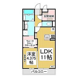 テルメ上山田 3階1LDKの間取り