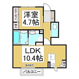 ソーラーハイツ 1階1LDKの間取り