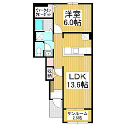 アン・リヴィエール　Ａ棟 1階1LDKの間取り