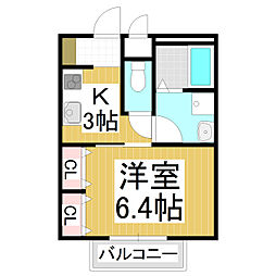 ラルーチェ中氷鉋 2階1Kの間取り