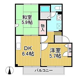 サンライズ21　Ａ棟 1階2DKの間取り