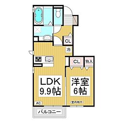 ルージュ伊勢宮　B棟 1階1LDKの間取り