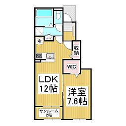 ル・ボートン 1階1LDKの間取り