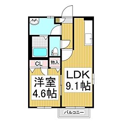 プリエI 2階1LDKの間取り
