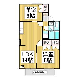 パウゼ・ドゥ・アピス　B棟 2階2LDKの間取り