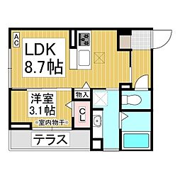 J-Room妃 VII番館 屋代駅前 1LDKの間取図画像