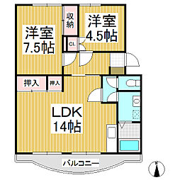 アメニティー三本柳A棟 2LDKの間取図画像