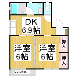 アトゥレ若葉2 2DKの間取図画像