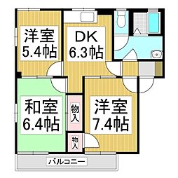 アップルビレッジ下氷鉋B 3DKの間取図画像