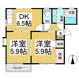 ウエストレジデンスC 2DKの間取図画像