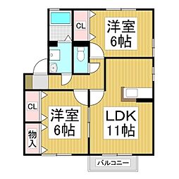 ロランジュ・千曲C 2LDKの間取図画像