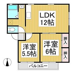 シティハイムハピスト 2LDKの間取図画像