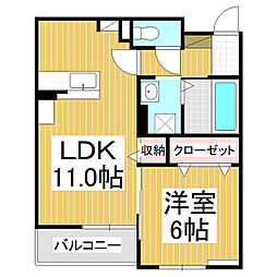 プラシードカーサTKB 1LDKの間取図画像