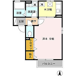カーサ　ドマーニ 1階1Kの間取り