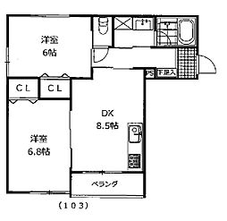 ルネ・丸美III 1階2DKの間取り