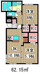 ハックベリー 2LDKの間取図画像