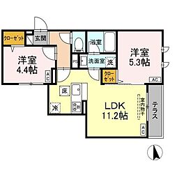 セレスティア徳丸 A 2LDKの間取図画像