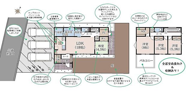 全居室南東向きの4LDK+FC+WIC+土間収納