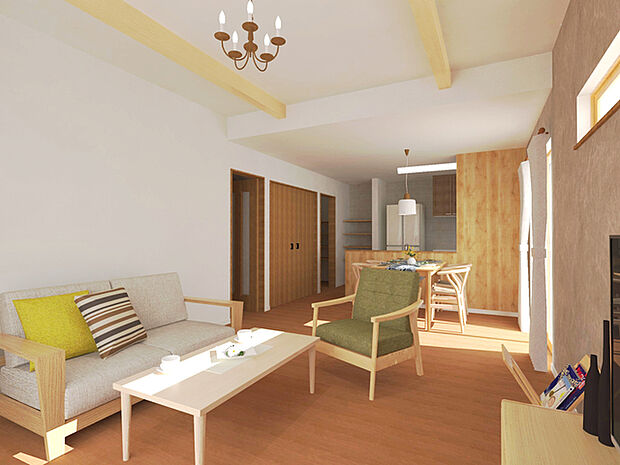 2号棟「北欧風スタイル」LDKイメージパース (※あくまでイメージです。オプション等含む場合がございます)