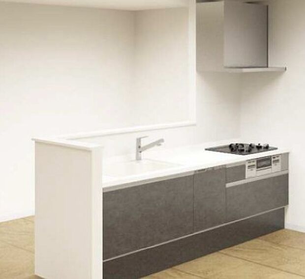 システムキッチン パナソニック「Sクラス」(メーカーイメージ) お手入れしやすいスタイリッシュデザインのフード、簡単操作の加熱機器等使いやすい仕様のキッチン。嬉しい食洗器標準装備!