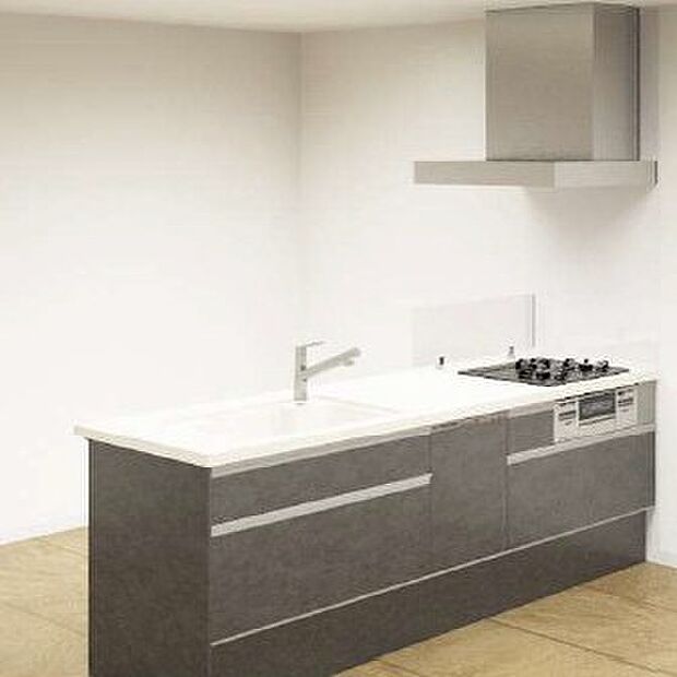 システムキッチン　パナソニック「Sクラス」（メーカーイメージ） 開放的なペニンシュラ型♪お手入れしやすいスタイリッシュデザインのフード、簡単操作の加熱機器等使いやすい仕様のキッチン。