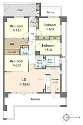 クレストフォルム横浜リヴァシス 4LDKの間取図画像