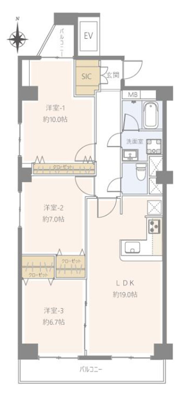 グリーンコーポ東戸塚B棟(3LDK) 4階の間取り