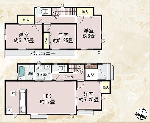 お車2台駐車可能なカースペース　小屋裏収納も完備され収納も豊富
