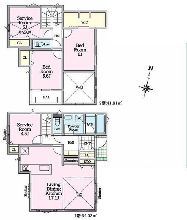 勾配天井や吹抜け天井により開放感がある間取りです。エコジョーズやカン太くん完備で家事も効率よく出来そうです