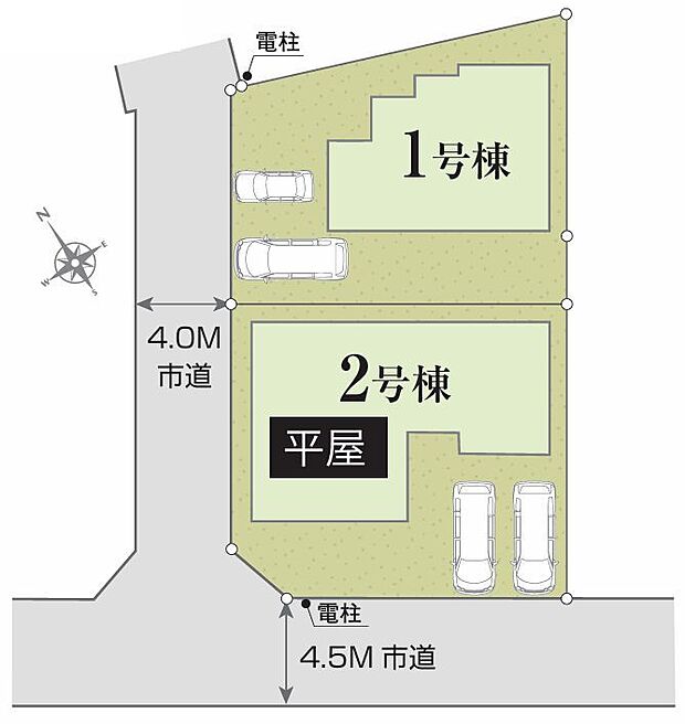 敷地面積はゆとりある51坪　並列2台駐車可能なカースペース