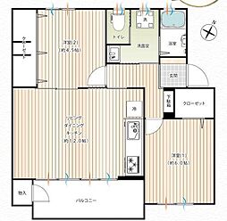 左近山団地2-21号棟 2LDKの間取図画像