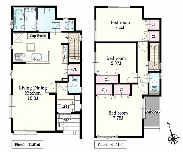 南道路に面しており陽当り良好。リビング階段のある間取で、ご家族が顔を合わせる機会が増えますね。