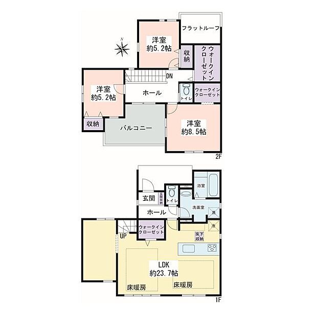 家族団らんの場となるLDKは広々23帖 リビングには大容量のWICが採用されお部屋もスッキリ片付きます。