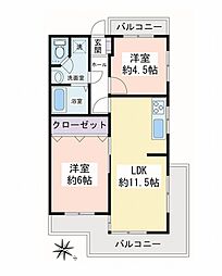 グリーンコーポ南林間2 2LDKの間取図画像