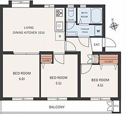 コーポ土棚4号棟 3LDKの間取図画像