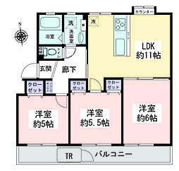 下瀬谷団地5号棟 3LDKの間取図画像