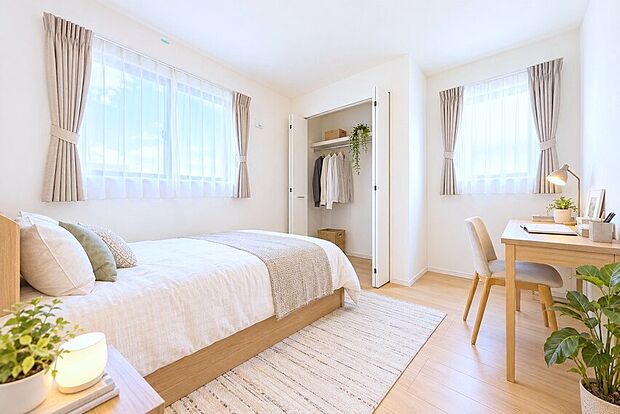 2面採光で明るく風通しの良いお部屋。 本画像はCGで作成しており、実際に現地に家具は置かれておりません。また、価格に家具は含まれておりません。