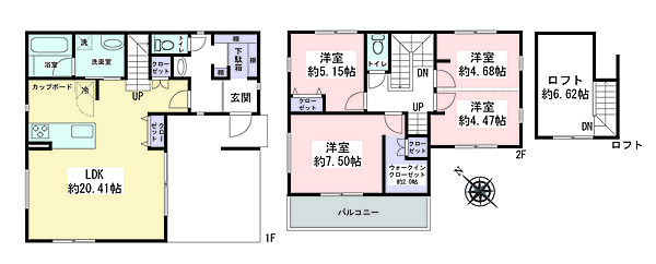 「建物プラン例」 建物価格：2540万円 建物面積：107.65m2
