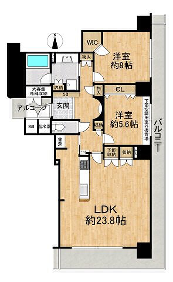 ライオンズマンション大阪スカイタワー(2LDK) 15階の間取り