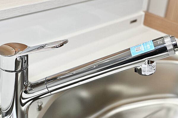 より安全に水を利用できるようになる浄水器付き。シングルレバーで使いやすいです。