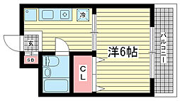 パレルミエール神戸 2階1Kの間取り