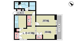 昭和レジデンス 3階2LDKの間取り