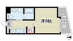 アルファ神戸元町 6階1Kの間取り