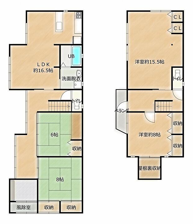 【リフォーム済】4SLDKの住宅にリフォーム致しました。2階の15.5帖のお部屋は2部屋に分けることも可能です（追加費用は必要になります）。