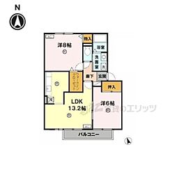 パティオドリームA棟 2LDKの間取図画像